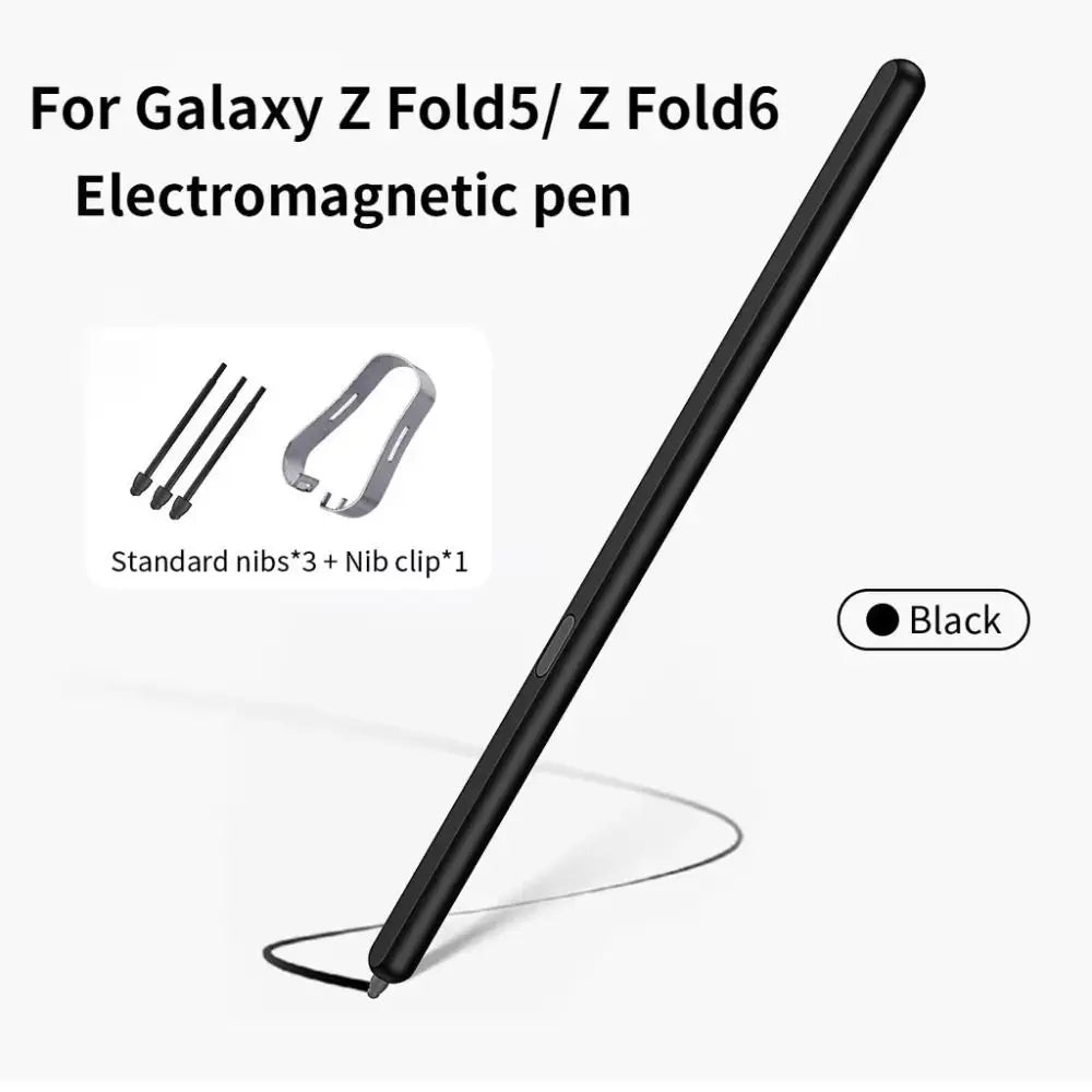 Stylusshop black electromagnetic pen for Galaxy Z Fold5 and Z Fold6 with extra nibs and nib clip