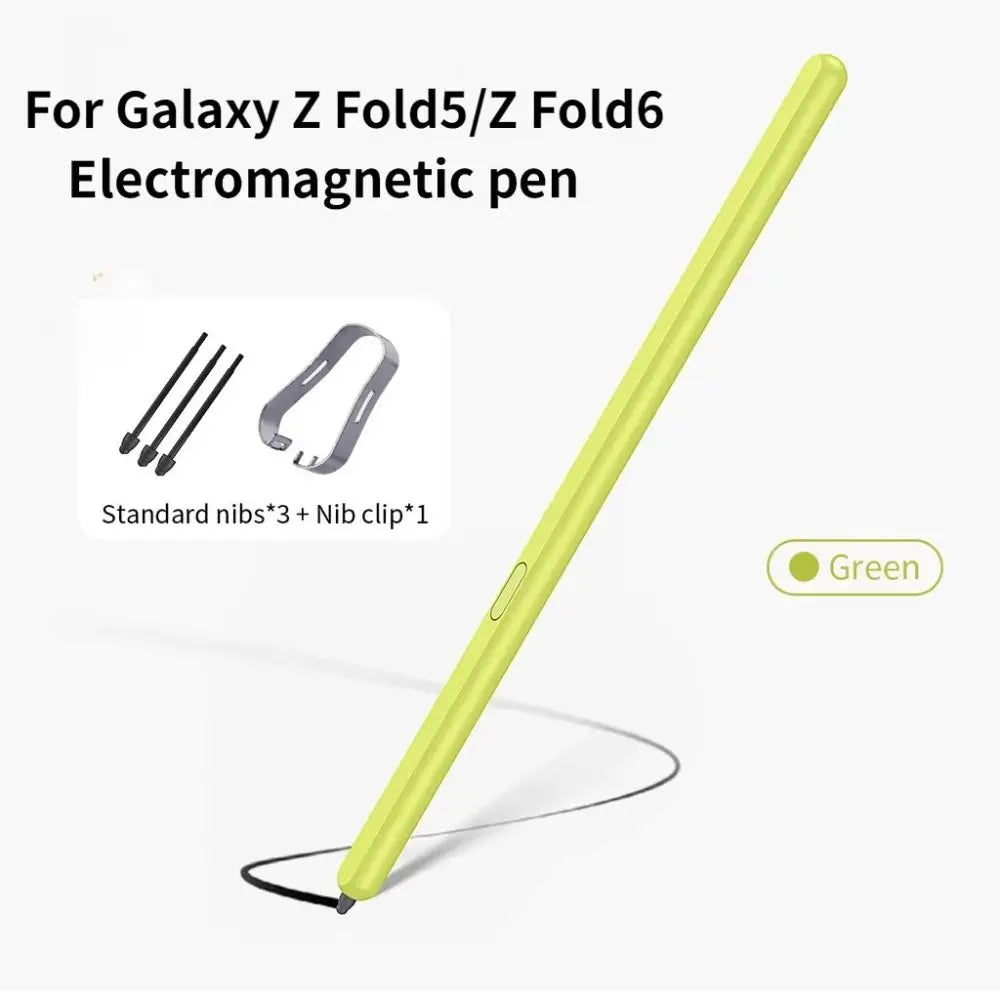 Stylusshop green electromagnetic stylus for Galaxy Z Fold5 Z Fold6 with extra nibs and nib clip