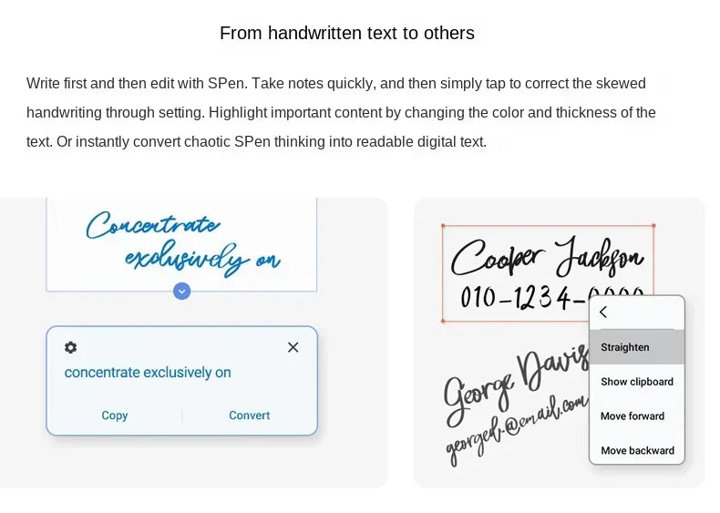 Galaxy Tab S10 Bluetooth stylus pen converting handwritten text to editable digital text with correction features