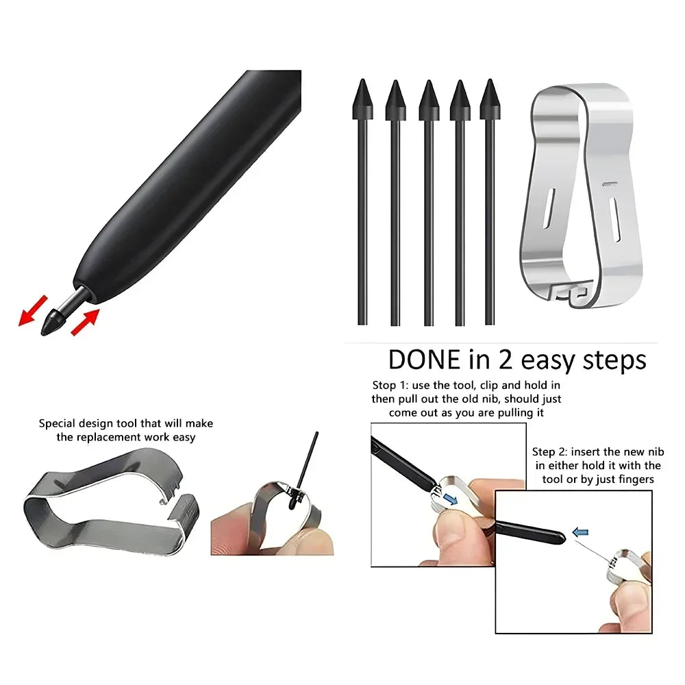 Galaxy Tab S10 Bluetooth stylus pen replacement nibs and tool with step-by-step instructions