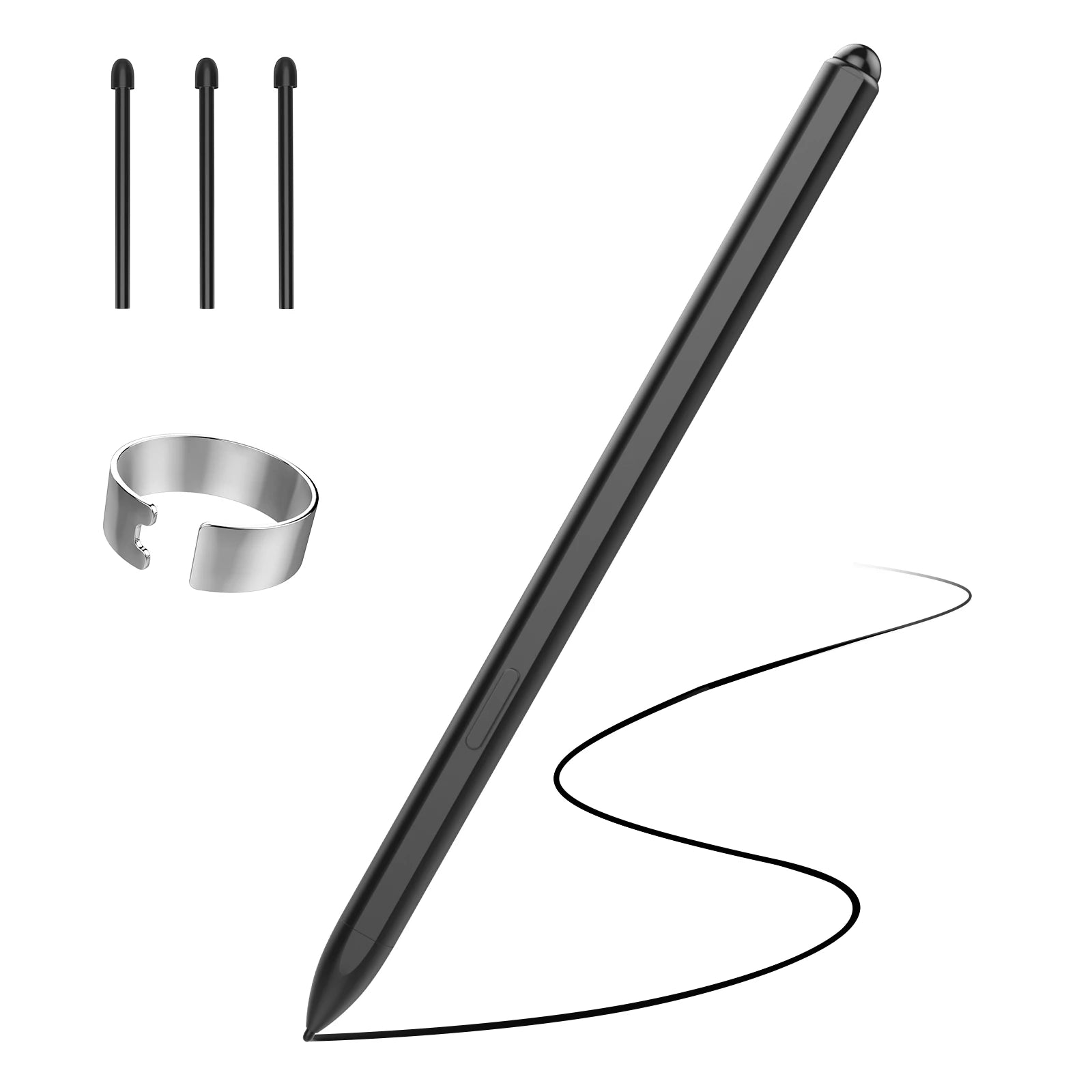 Stylusshop International Stylus Pen in Black with Replacement Tips and Grip Ring for Precise Drawing